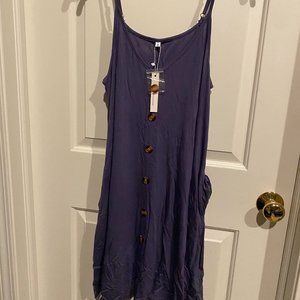 WNEEDU Women's Spaghetti Strap Button Down V Neck Casual Cover Up with Pockets